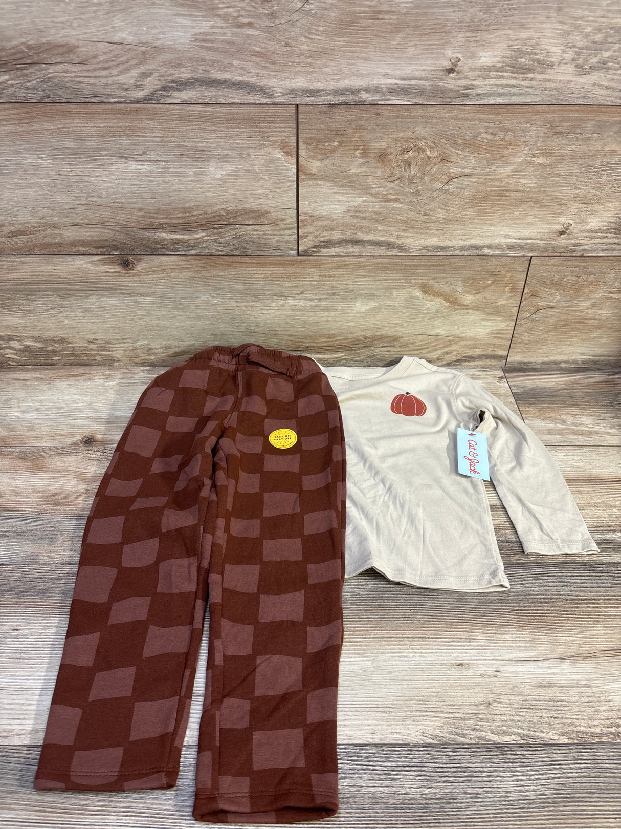 NEW Cat & Jack 2pc Pumpkin Long Sleeve Shirt & Joggers Set Beige sz 4T