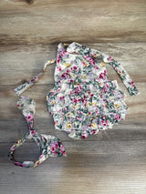 2pc Floral Ruffle Romper + Headwrap Beige sz 12m