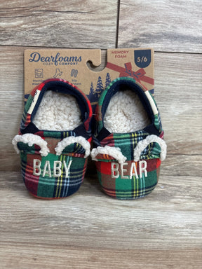 Baby Bear plaid slipper socks with cozy memory foam, size 5/6, machine washable & slip resistant