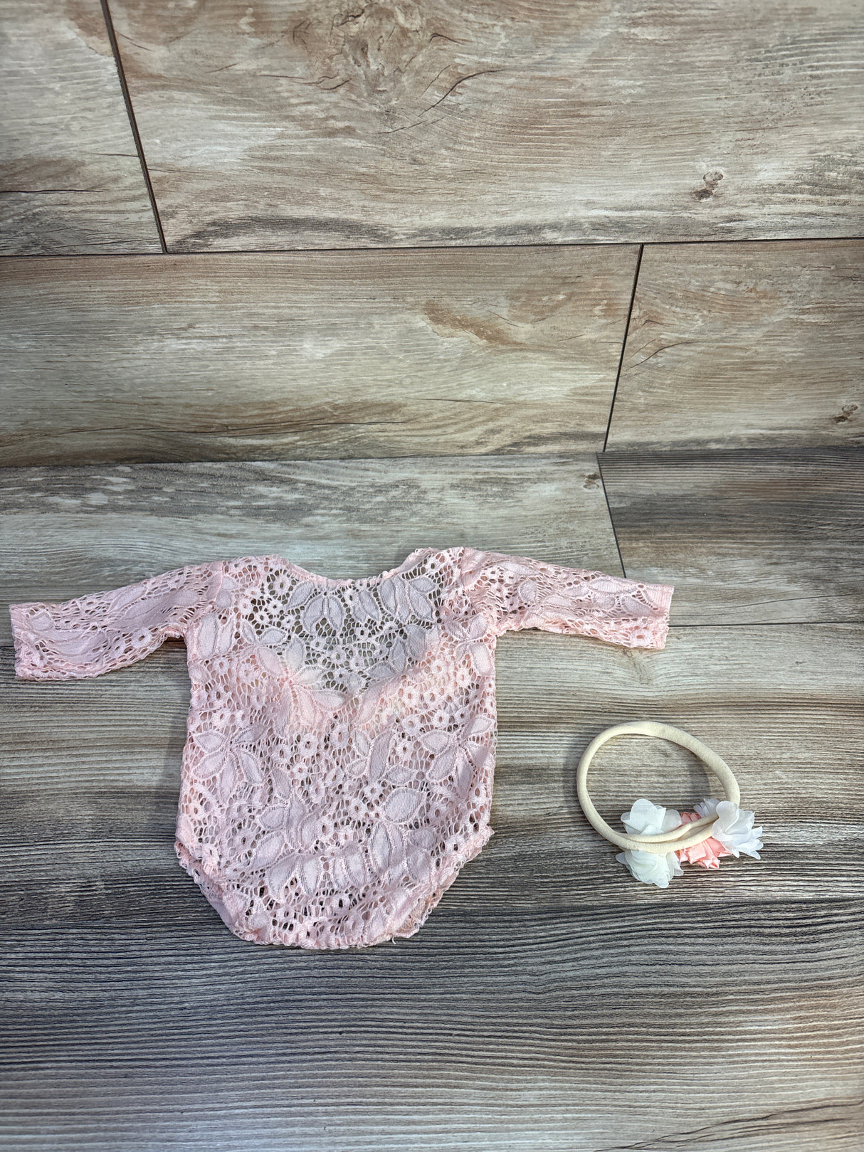 OOSAKU 2pc Lace Bodysuit & Headband Set Pink sz Newborn
