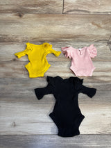 3pc Ribbed Ruffled Long Sleeve Bodysuits Pink sz Preemie