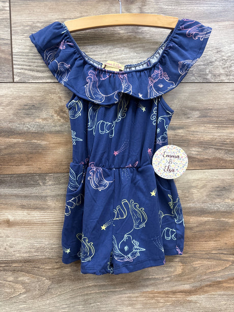 NEW Emma & Elsa Unicorn Romper Navy sz 4-5T - Me n Mommy To Be