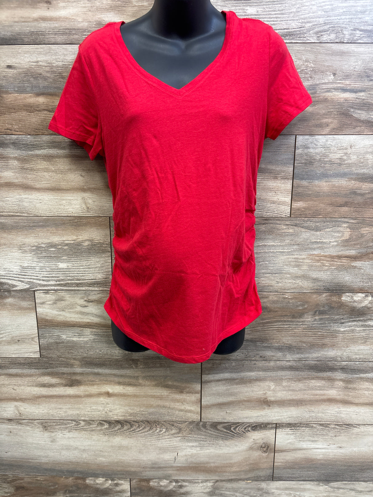Isabel Maternity Ruched V-Neck Shirt Red sz Medium