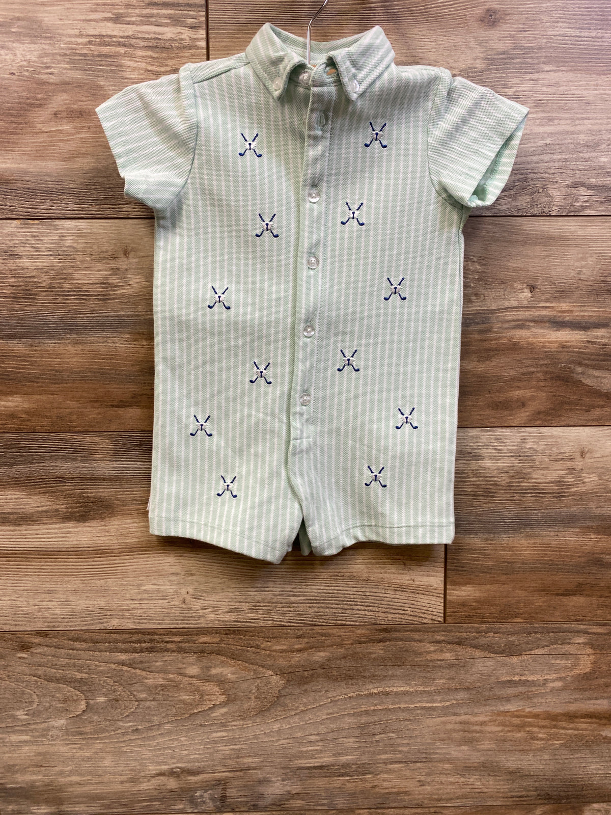 Little Me Striped Button-Down Polo Romper Mint sz 9m