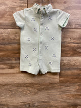 Little Me Striped Button-Down Polo Romper Mint sz 9m