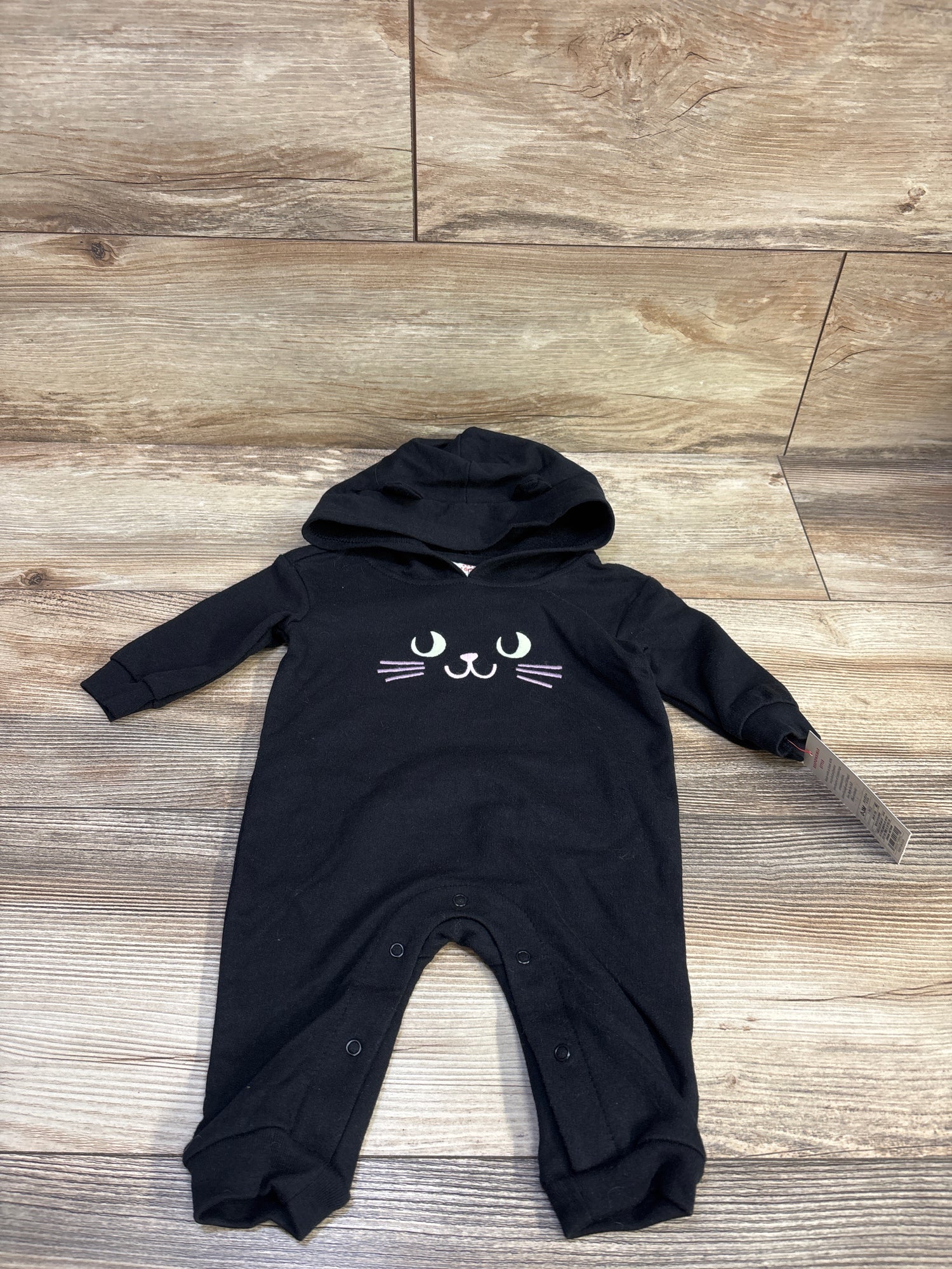 NEW Cat & Jack Halloween Cat Hooded Romper Black sz 0-3m
