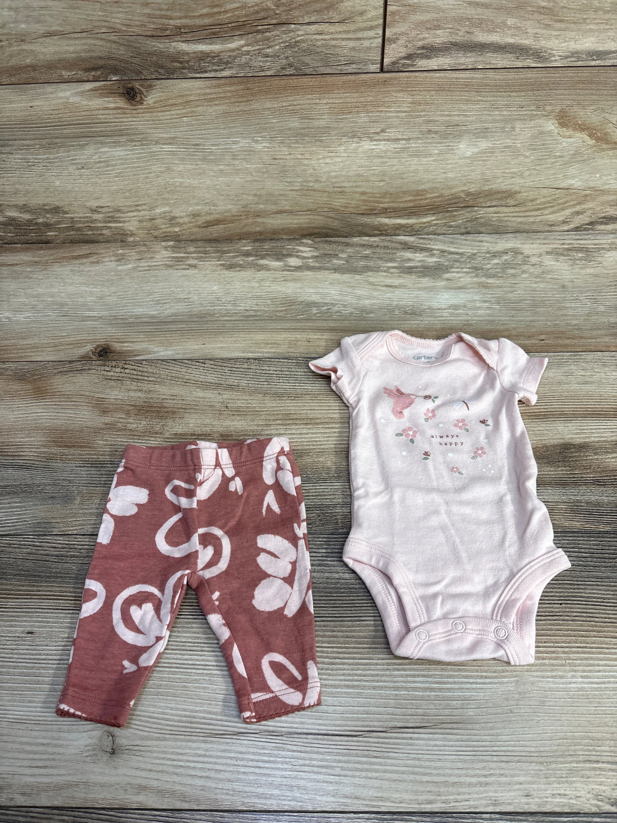 Carter's 2pc Always Happy Bodysuit & Bottoms Set Pink sz Newborn