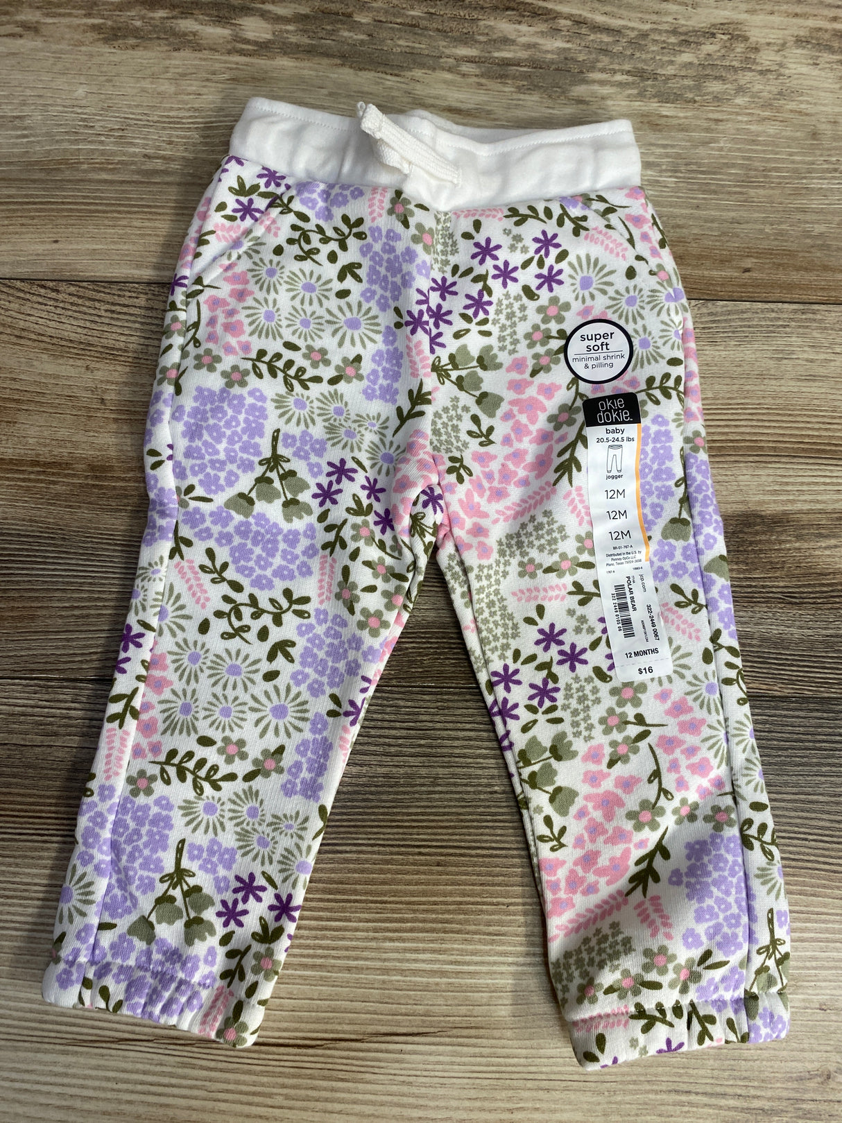 NEW Okie Dokie Fleece Floral Jogger Pant sz 12m