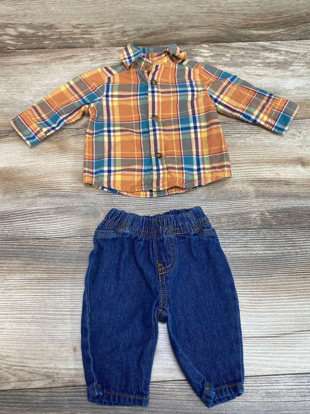 Carter's Orange Button-Up & Denim Pant Set sz Newborn