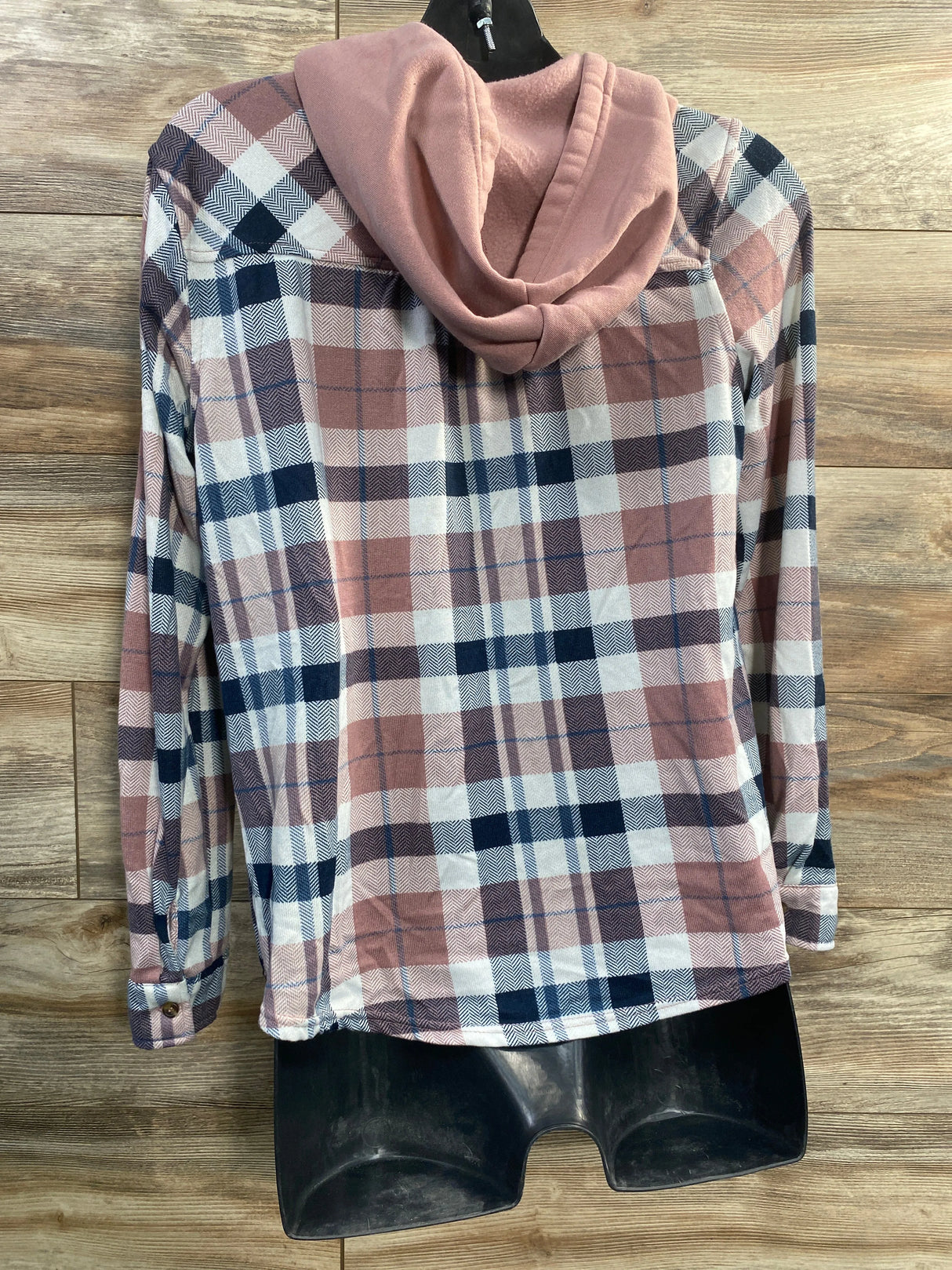 Eden & Olive Hooded Plaid Shirt Pink/Blue sz Large