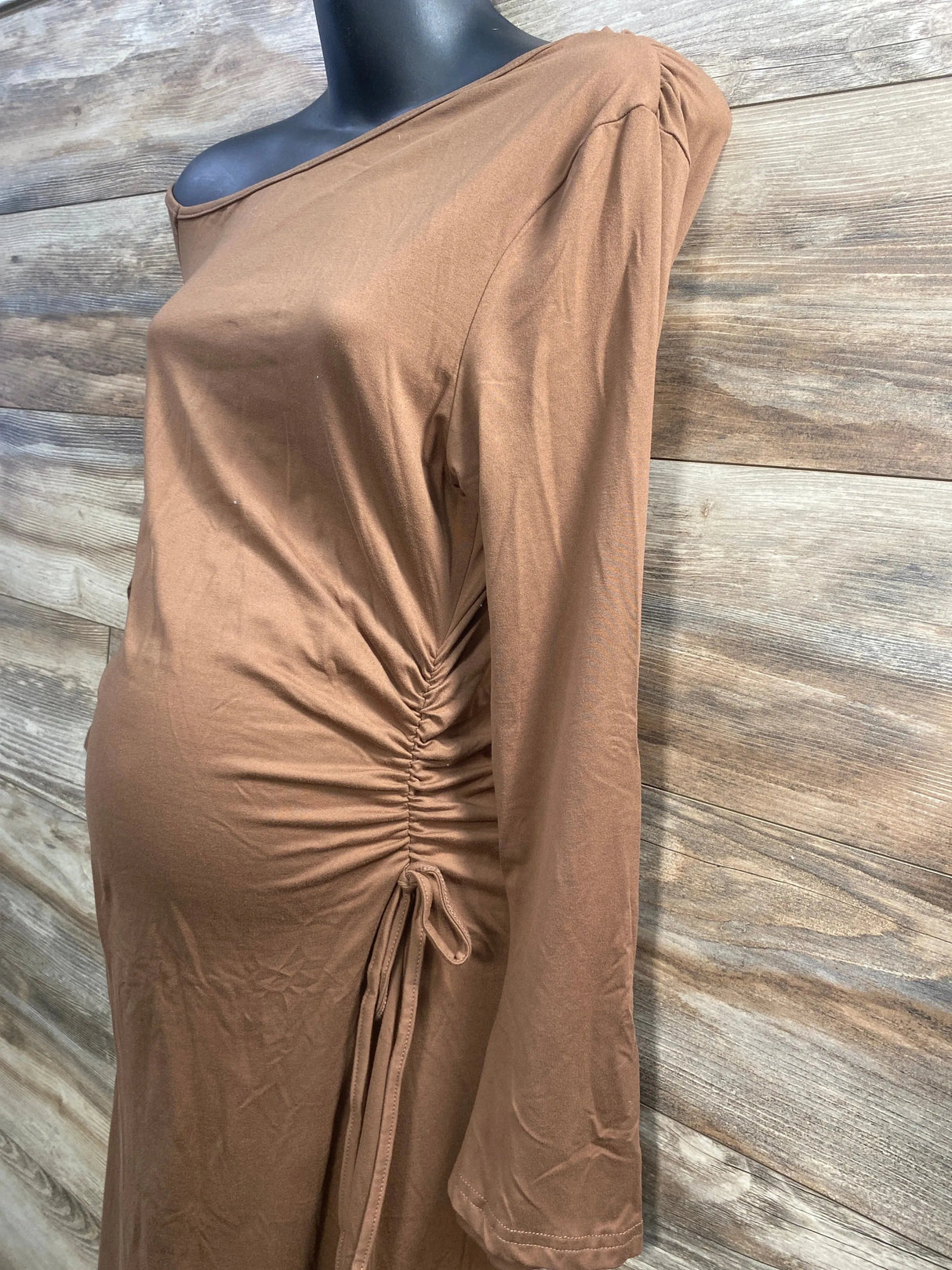 Shein Maternity One Shoulder Maxi Dress Brown sz Large