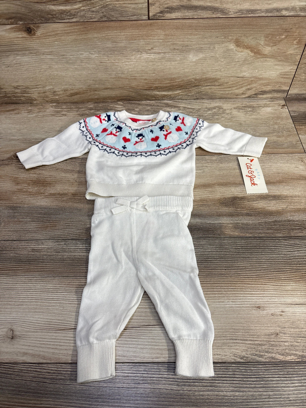 NEW Cat & Jack 2pc Snowman Fair Isle Sweater Set White sz Newborn