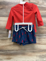 NEW Just One You Lobster 2pc Rash Guard & Swim Trunk Set Red sz 6m