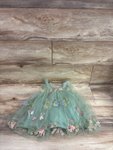 Butterfly Wing Embroidered Tulle Bodysuit Dress Green sz 12m