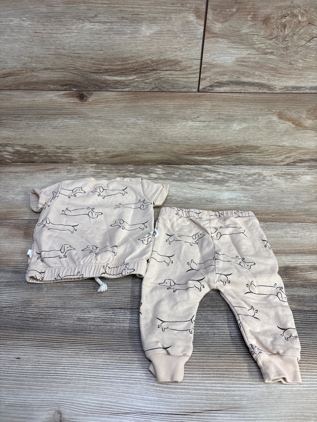 Rabbit Bear 2pc Dog Print Shirt & Pants Set Cream sz 3-6m