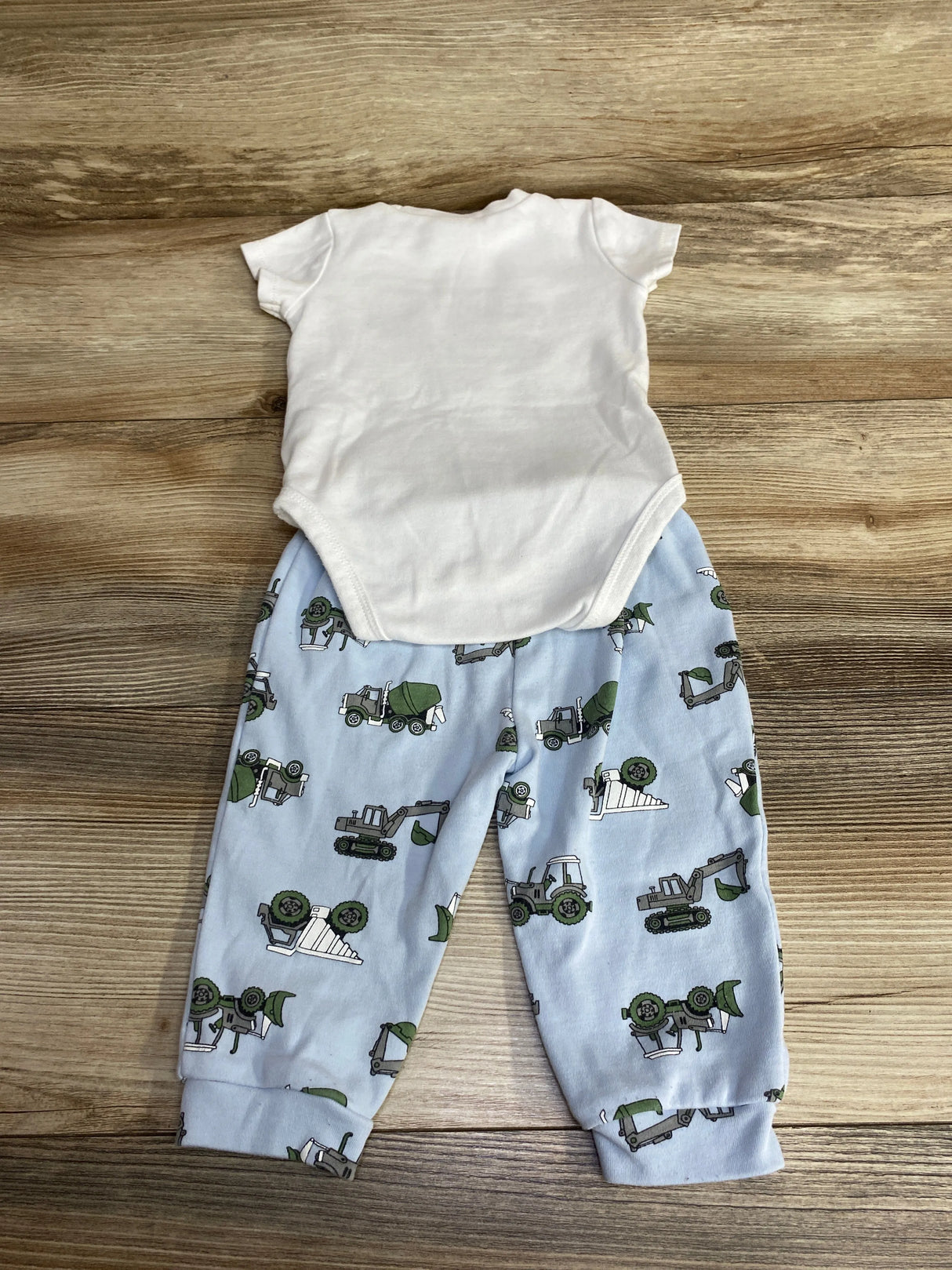 Pl Baby 2pc Excavator Truck Bodysuit & Bottoms Set White sz 9m