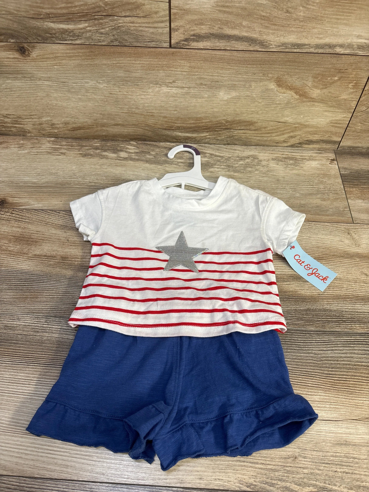 NEW Cat & Jack 2pc Fourth of July Shirt & Shorts Set White sz 2T