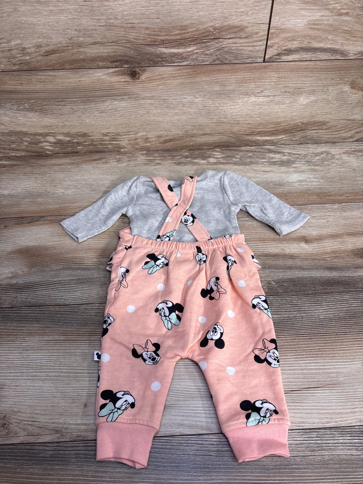 Disney Baby Minnie Mouse Overalls & Long Sleeve Shirt 2pc Grey sz 0-3m