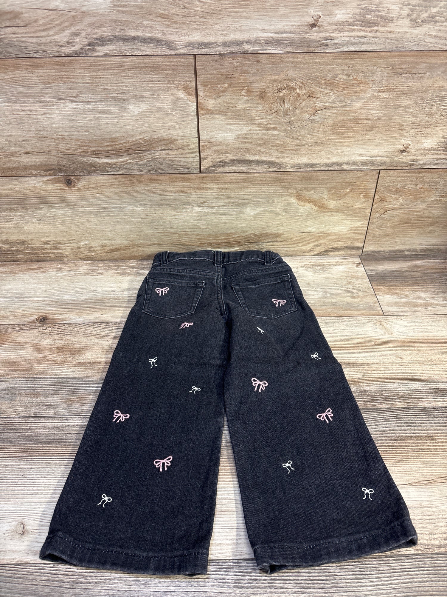 Cat & Jack Embroidered Bow Wide Leg Jeans Black sz 4T