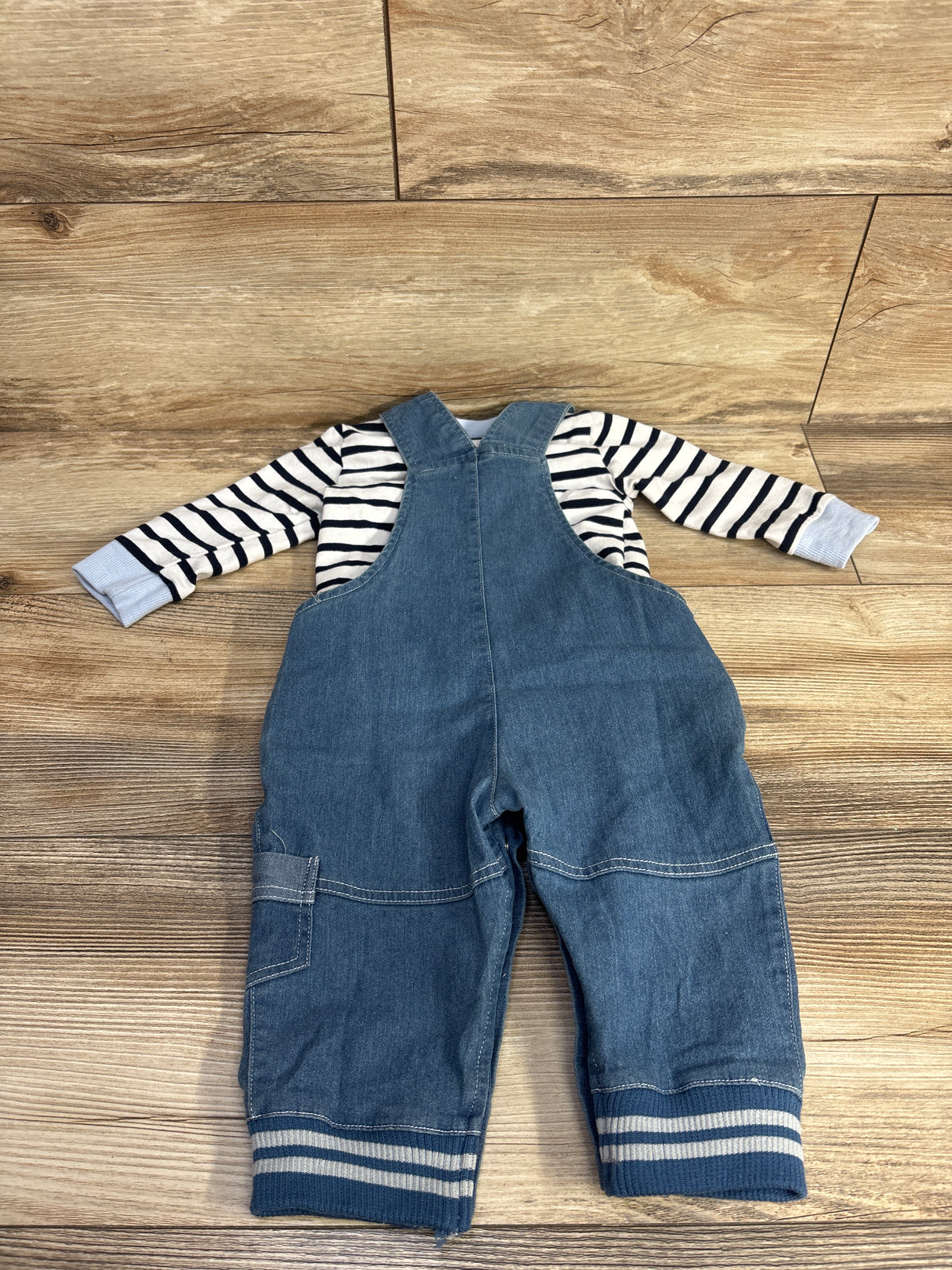 Wyinli 2pc Striped Shirt & Textured Denim Overall Set sz 9-12m