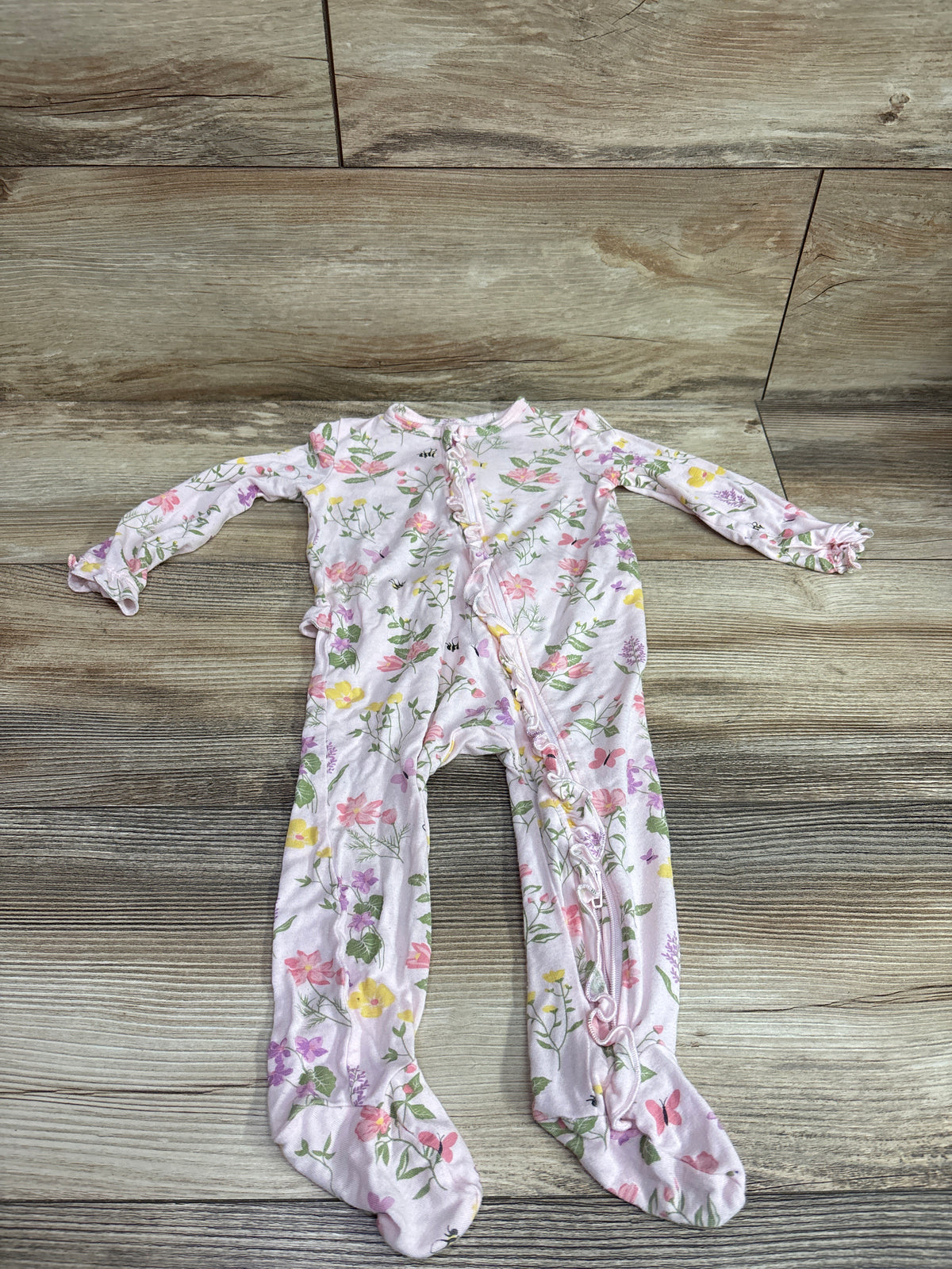 Little Me Bamboo Ruffle Sleeper Pink sz 9m