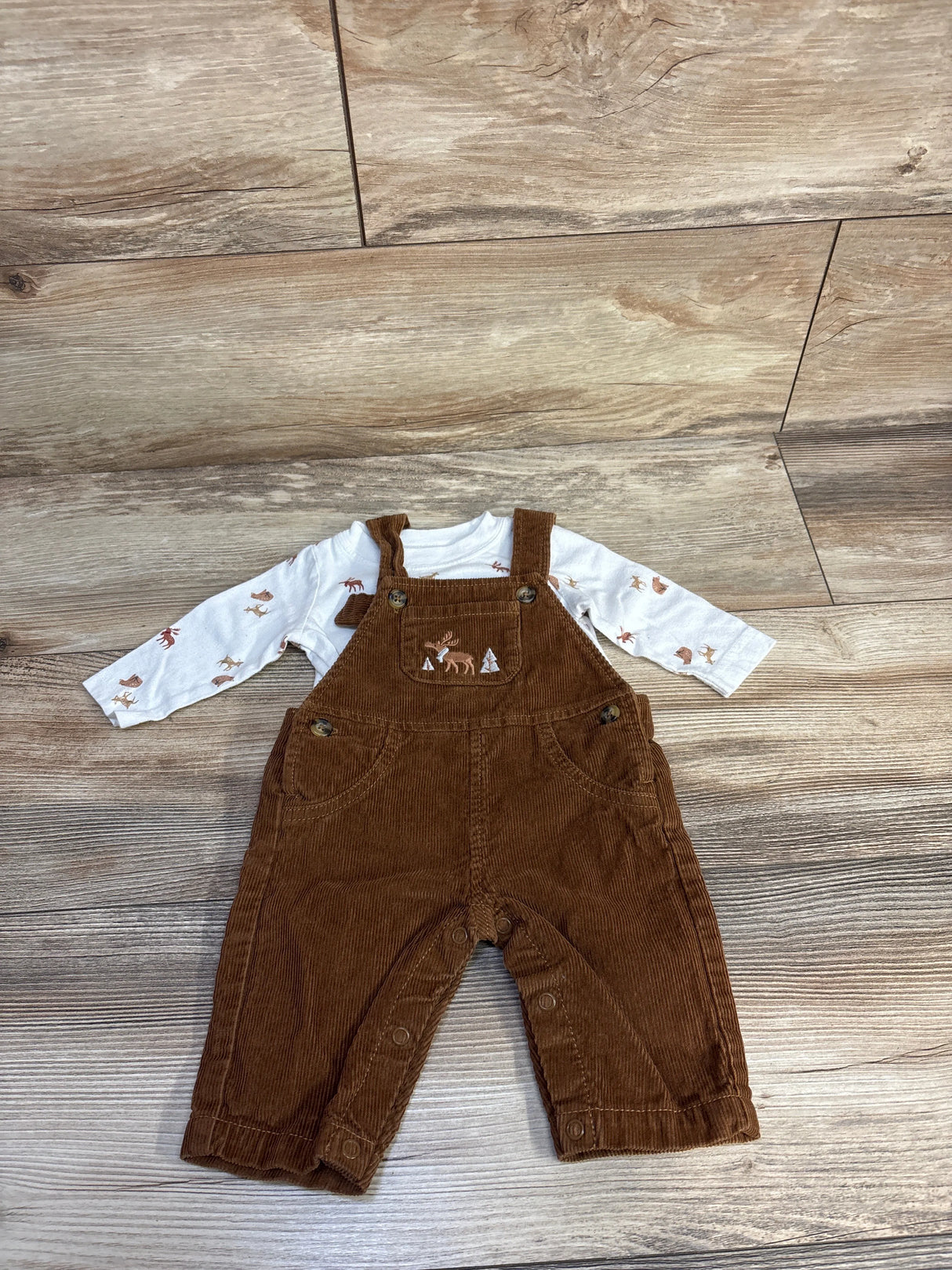 Carter's 2pc Corduroy Moose Print Overall & Shirt Set White/Brown sz 3m