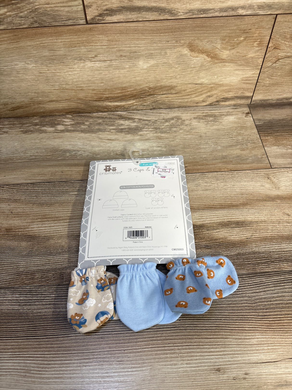 NEW Cribmates 6pc Cap & Mitten Set Blue sz 0m+