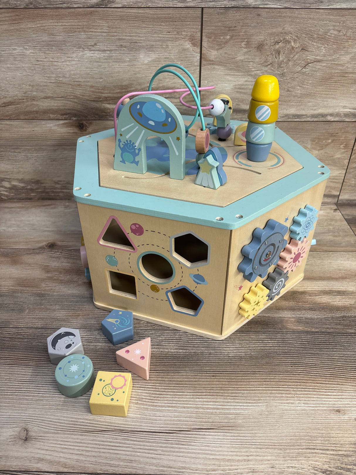 7 Sided Montessori Wooden Activity Cube, Space