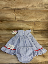 NEW Rare Editions 2pc Embroidered Seersucker Dress & Bloomers Set Blue sz 18m
