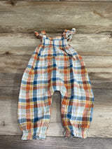 Angel Dear Plaid Smocked Sleeveless Jumpsuit Orange sz 12-18m