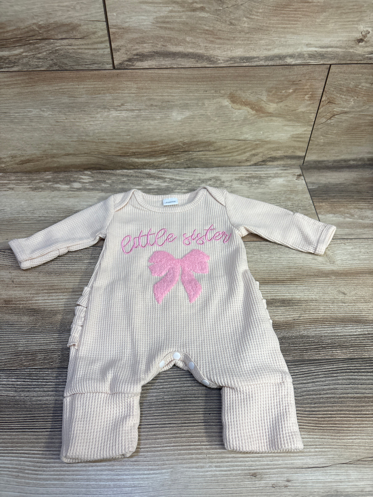 Little Sister Waffle Knit Ruffle Coverall Beige sz Preemie