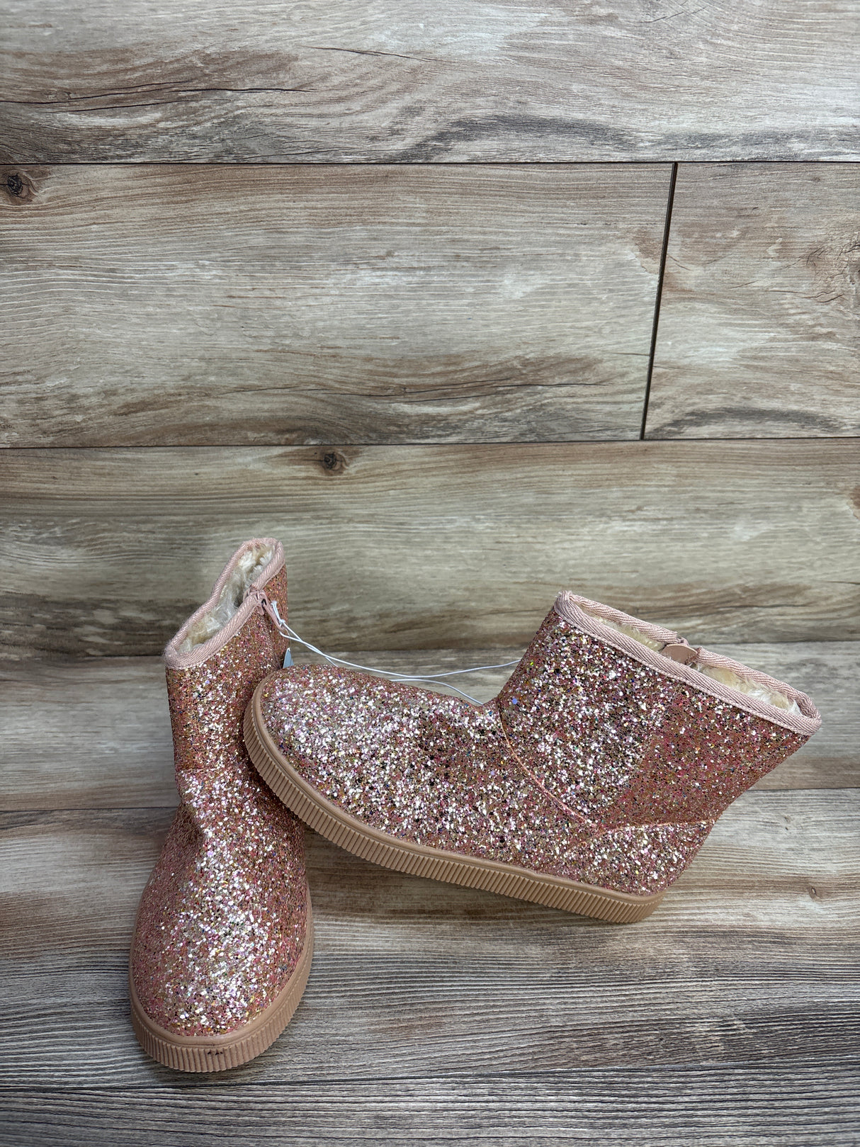 NEW Cat & Jack Holland Shearling Style Boots Rose Gold Sz 5Y