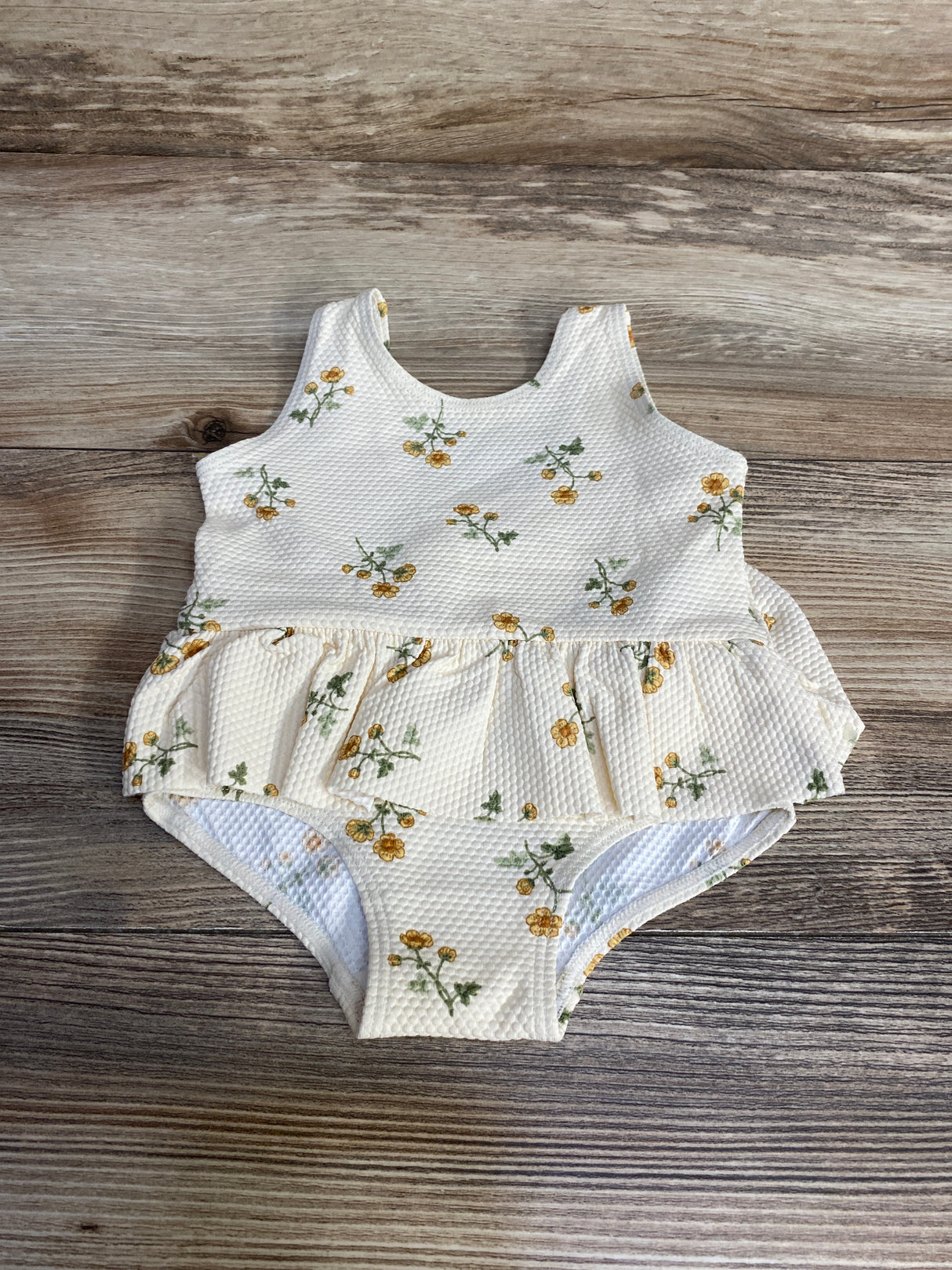 H&M Floral Flounce Swimsuit Cream sz 3-6m