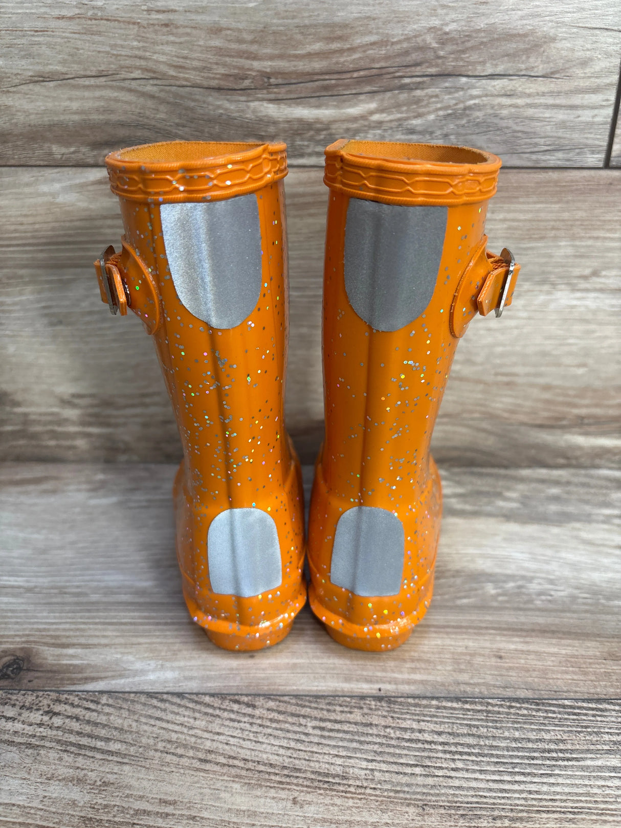 Hunter First Giant Glitter Rain Boots Orange sz 8c