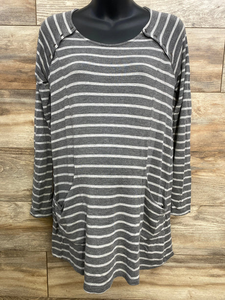 A Pea In The Pod Maternity Striped Nursing Shirt Grey sz Medium - Me n Mommy To Be