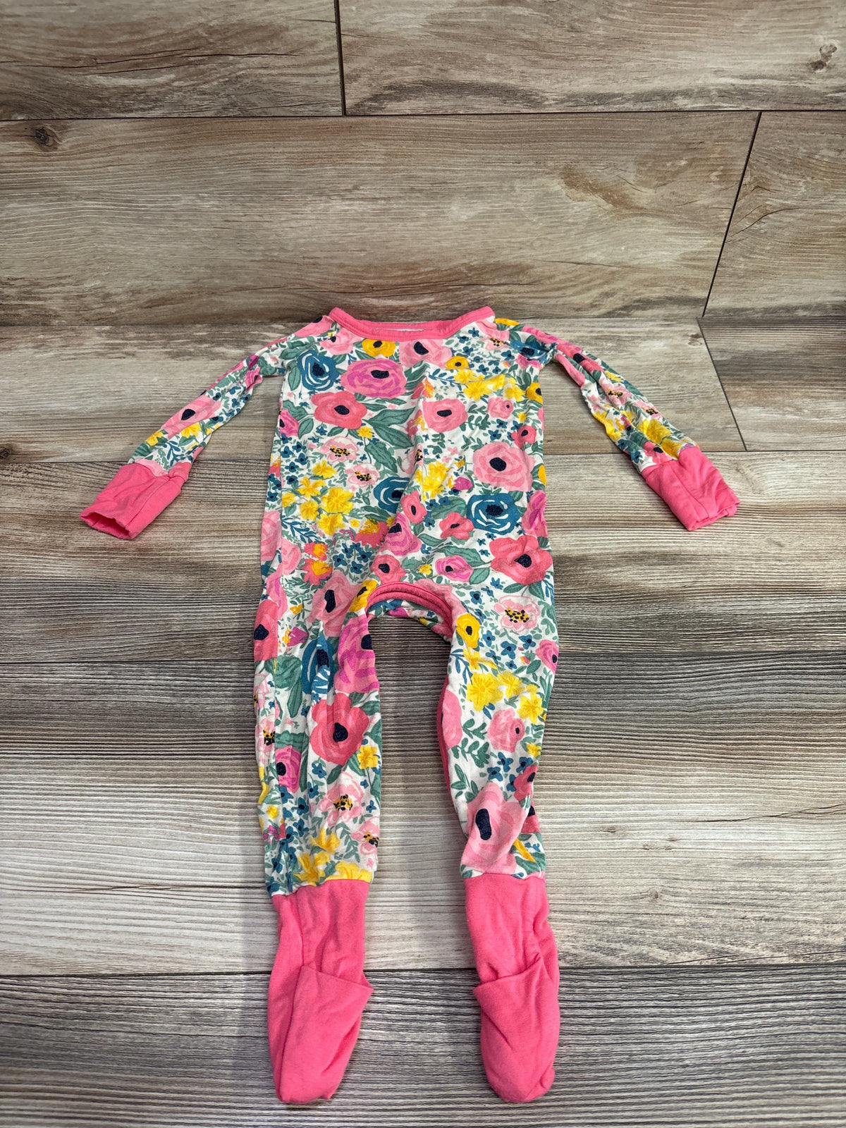Little Sleepies pink floral bamboo convertible sleeper for infants, size 6-12m