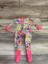 Little Sleepies pink floral bamboo convertible sleeper for infants, size 6-12m