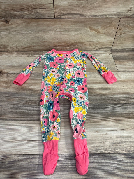 Little Sleepies pink floral bamboo convertible sleeper for infants, size 6-12m