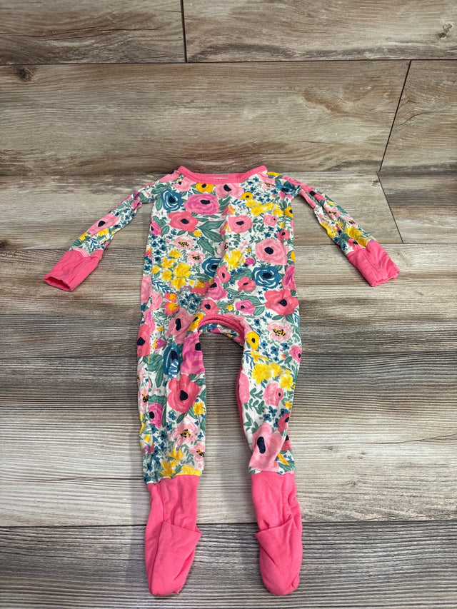 Little Sleepies pink floral bamboo convertible sleeper for infants, size 6-12m