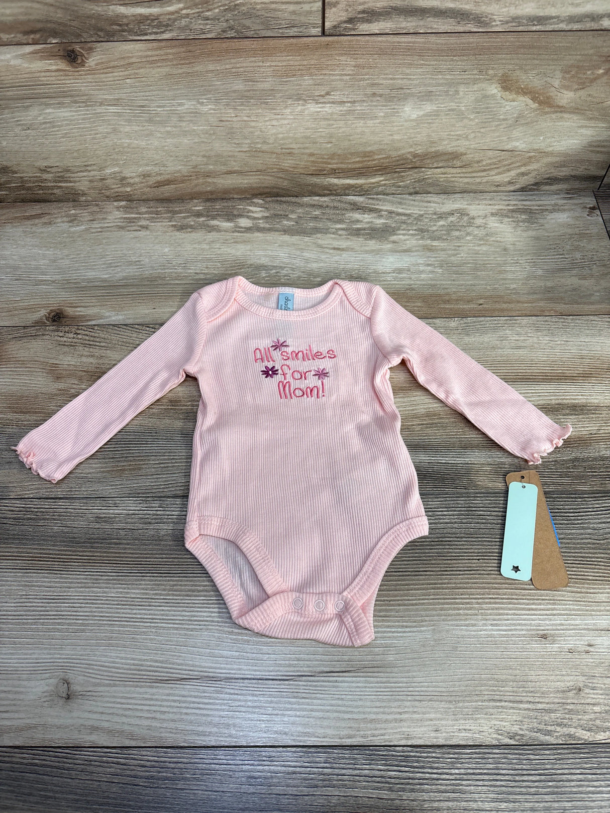 Charlotte & Star Ribbed All Smiles For Mom Embroidered Bodysuit Pink sz 3-6m