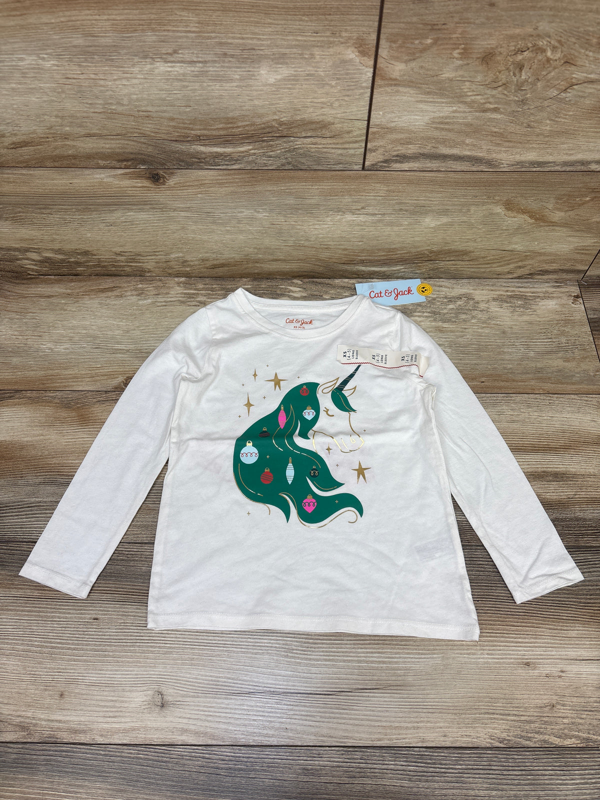 NEW Cat & Jack Christmas Unicorn Shirt White sz 4/5T