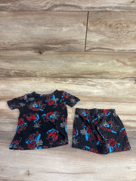 Top view of Marvel Spider-Man 2pc viscose pajama set showcasing matching Spider-Man top and shorts on a wood floor