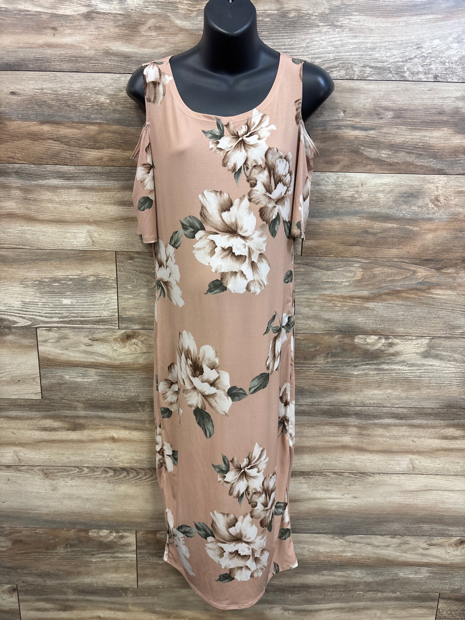 My Bump Cold Shoulder Floral Fitted Maternity Dress Pink sz Medium