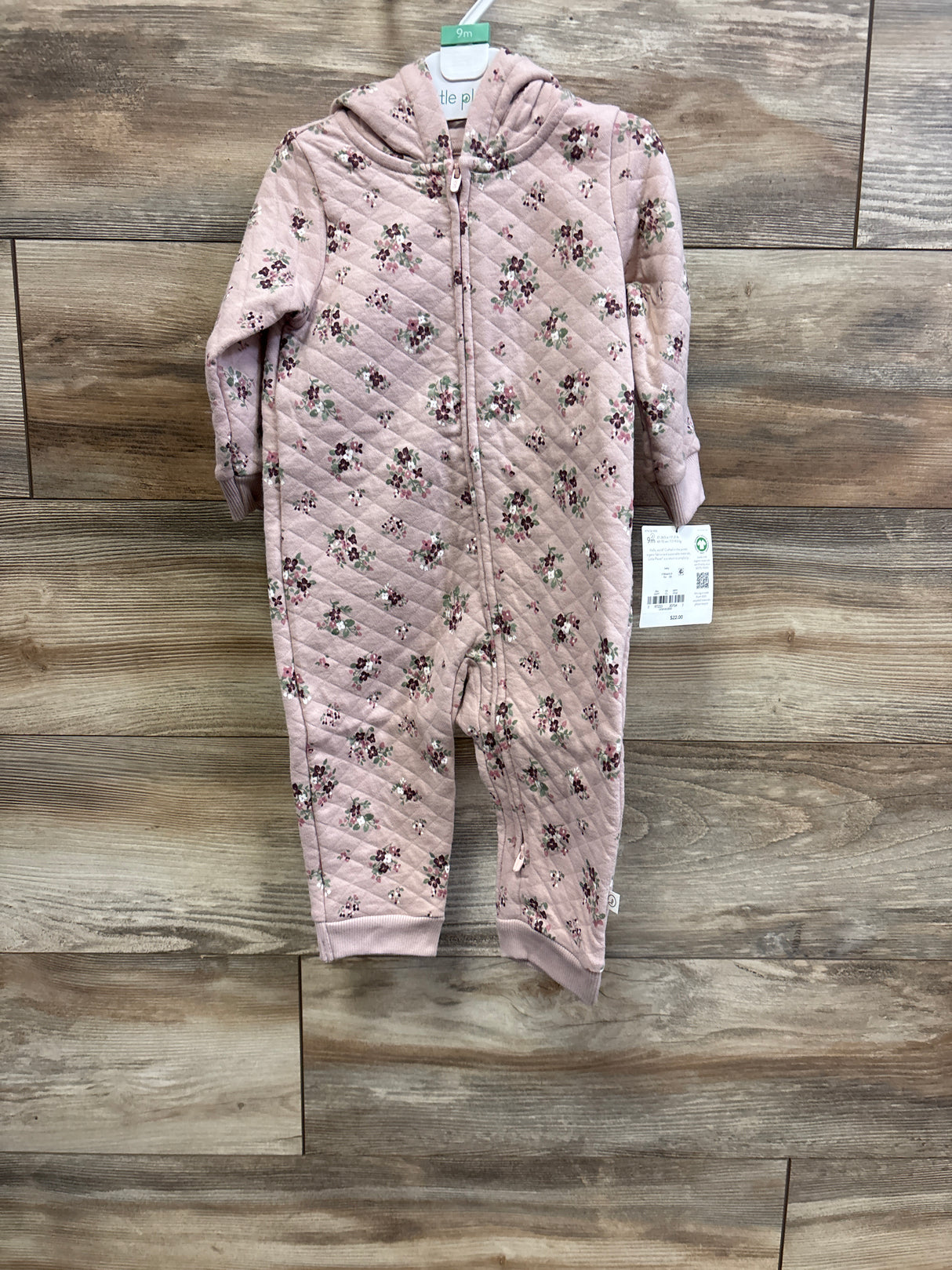 NEW Little Planet Organic Quilted Hooded Jumpsuit Pink sz 9m