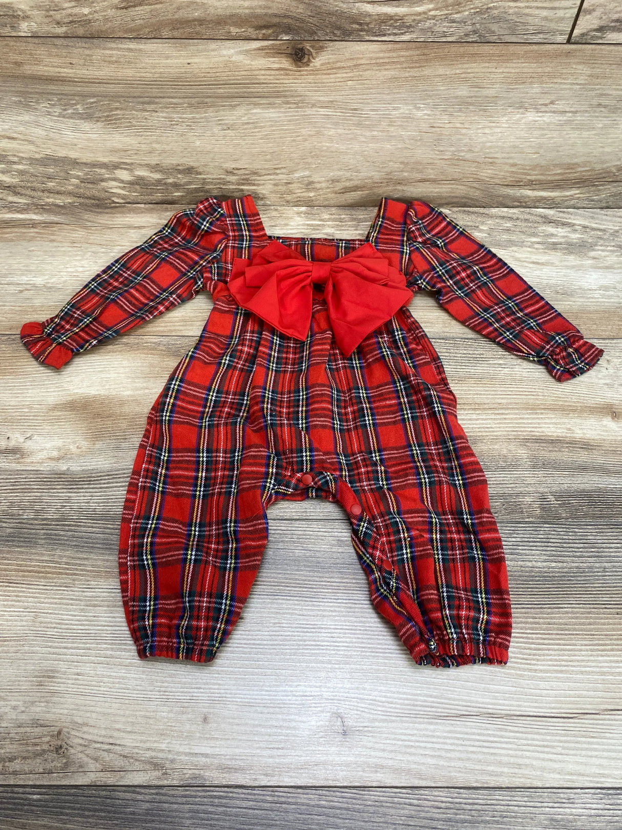 Plaid Bow Jumpsuit Red sz 3-6m