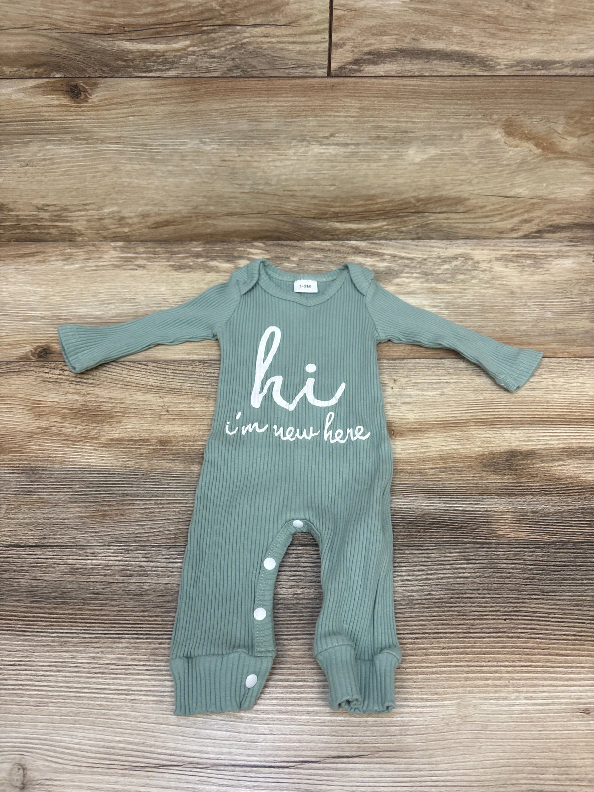 Hi I'm New Here Ribbed Coverall Green sz 1-3m