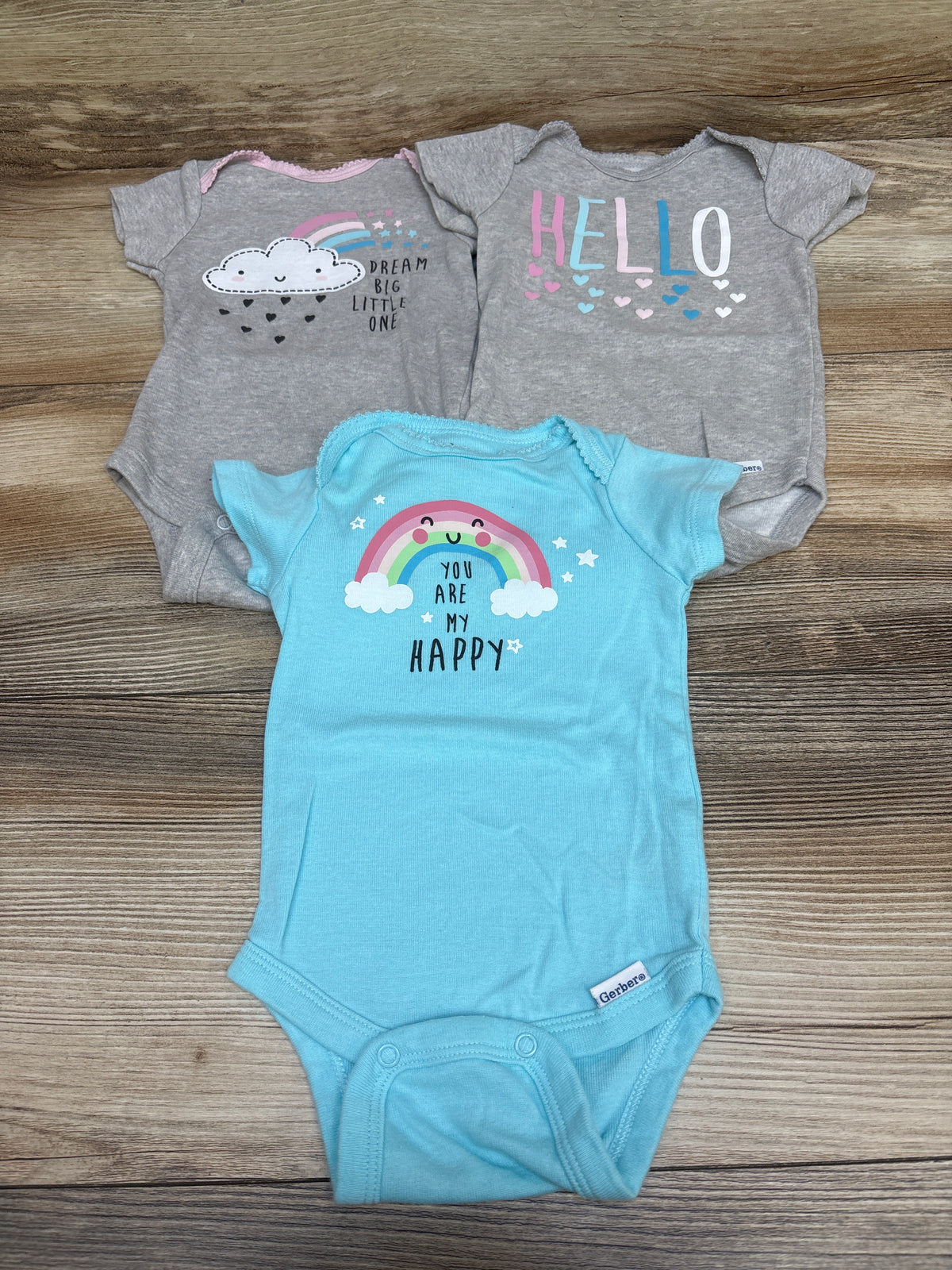 Gerber 3pk Bodysuits Grey sz 0-3m