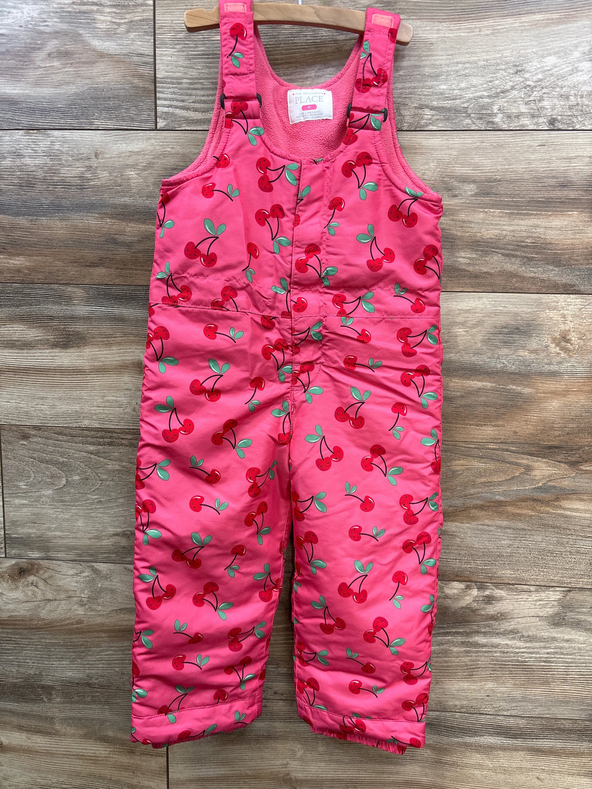 Children's Place Cherry Print Snow Bib Overalls Pink sz 4T