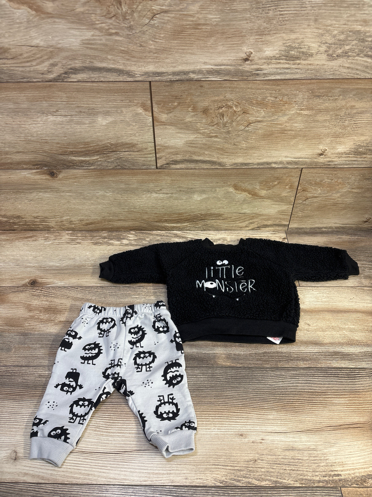 PL Baby 2pc Sherpa 'Little Monster' Sweatshirt & Joggers Set Black sz 3m