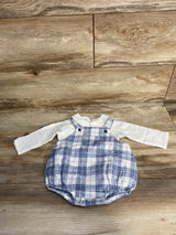 NEW Mudpie 2pc Plaid Bubble Romper & Muslin Long Sleeve White sz 3-6m